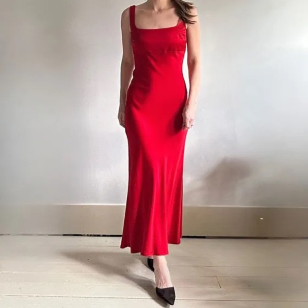 Vintage 90’s Minimalist Red Square Neck Dress